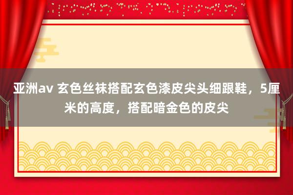 亚洲av 玄色丝袜搭配玄色漆皮尖头细跟鞋，5厘米的高度，搭配暗金色的皮尖